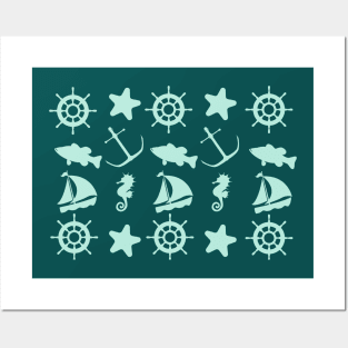 Nautical Life Staples Pattern: Ship, anker, fish, and more classics! Posters and Art